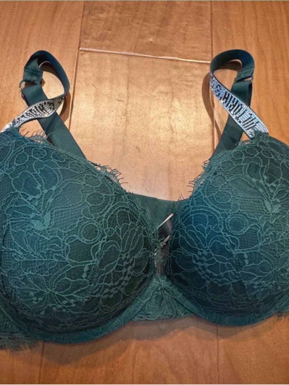“Brand New” Victoria's Secret Teal Lace Push-Up Bra with Embellished Strap